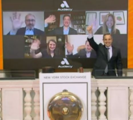 Audacy executives virtually ring the Opening Bell for trading on NYSE Friday (4/9), as 