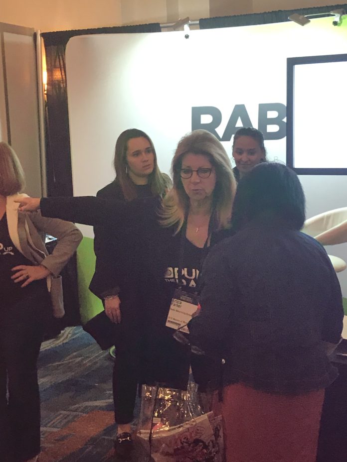 Radio Advertising Bureau (RAB) President/CEO Erica Farber speaks with an ANA Masters of Marketing conference attendee on Oct. 4, 2019 in Orlando.