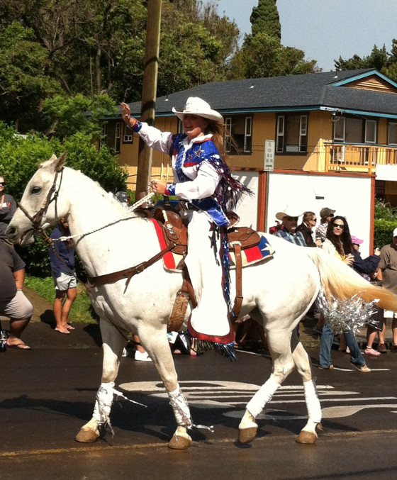A horseback rider at a recent Maui Paniolo parade in the town of Makawao.